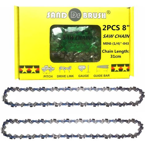 Chainsaw Chains, Chain Saw for 8 Inch Mini Chainsaw Rechargeable Hand Chain Replacement Chain, Pitch 1/4" LP,1.1mm,48 Links,Chain Length 31cm,Guide Plate 26cm (2pcs) (1/5)