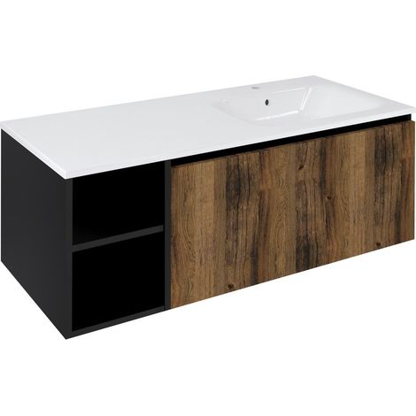 Meuble vasque LOREA 120x46x51,5cm (30P+90cm), droite, chêne collingwood/noir mat (1/4)