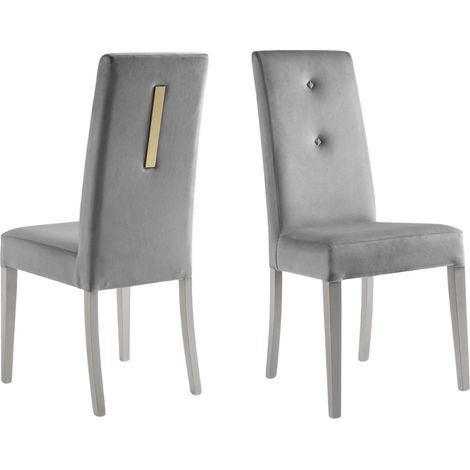JEMMA - Lot de 2 Chaises Suédine Grise Détail Doré et Bois Gris (1/5)