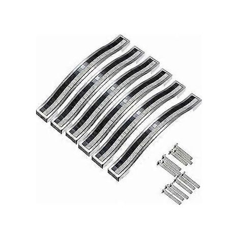 6x 128mm Poigne de Porte Cristal Decoration Bouton de Porte Bouton de Meuble Pour Meuble Tiroir Placard Bin Penderie Armoire,Argent Noir (1/2)
