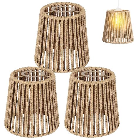 Lot de 3 Abat-jour Rotin E27 14x14cm Bohème Pour Lustre Suspension Lampe Table