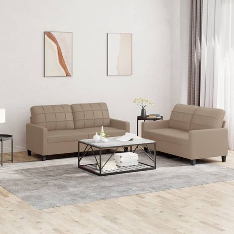 2-tlg. Sofagarnitur mit Kissen Cappuccino-Braun Kunstleder (1/5)