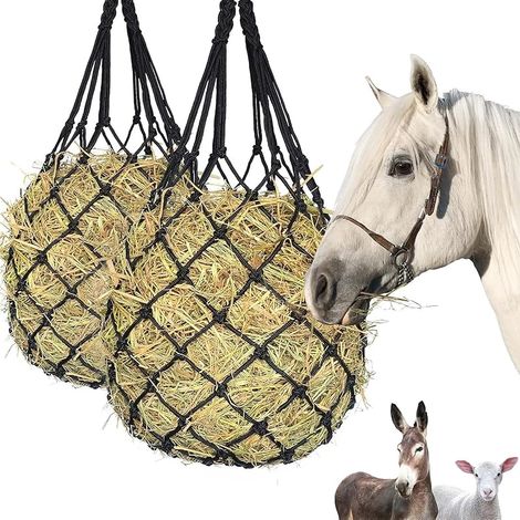 2 Pièces Filets à Foin pour Chevaux, Mailles Fines 5x5 cm pour Ralentir l‘Alimentation, Portable Filet a Foin Cheval, Robuste et Durable, Réduit le Gaspillage pour Chevaux, Chèvres et Poneils