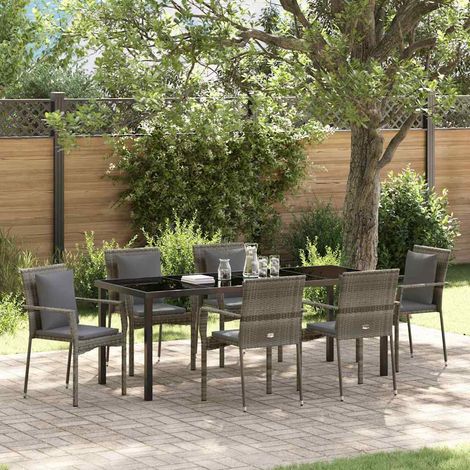 Conjunto de Comedor de Jardín 7 pcs Gris ratán sintético vidaXL (1/4)