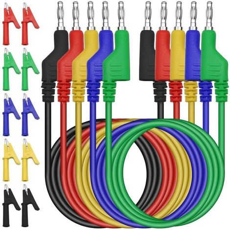 5 Multimeter-Messleitungen 4 mm, Bananensteckerkabel, Multimeter-Messspitzen, 10 isolierte Krokodilklemmen, für Kfz-/Industrie-/andere Prüfkabelkomponenten (1000 V/19 A) (1/4)
