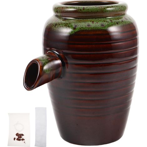 Fontaine Cascade Écologique en Céramique Pichet Petit Modèle Poterie Naturelle Marron Cuite Système de Recyclage D’Eau pour Aquarium et Jardin Accessoire Décoratif de Bassin
