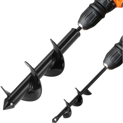 Mèche Tarière pour Perceuse, Lot de 2, Foret Tarière de Plantation, 40 x 220 mm et 80 x 300 mm, Tige Hexagonale, Outil de Perçage pour Plantation de Bulbes, Clôtures de Jardin, Creuser Trous Sol (1/5)