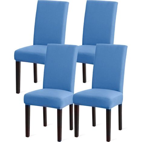 Housses de chaise extensibles bleu lot de 4, lavables et amovibles pour salle à manger (1/5)