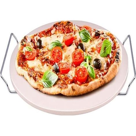 EXCELLENT piedra pizza con asas 33 cm , Piedra pizza con asas. -Piedra para pizza hecha de piedra natural con asas de metal incorporadas. -Ideal para hornear pizza o pan,
también a