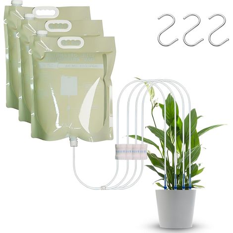 3 Pack Automatic Drip Irrigation Bags for Plants 6.5L with Adjustable Valve, Indoor Plants, Balcony and Flower Pots, Indoor Irrigation System (3PCS-4 Water Outlets) (1/5)