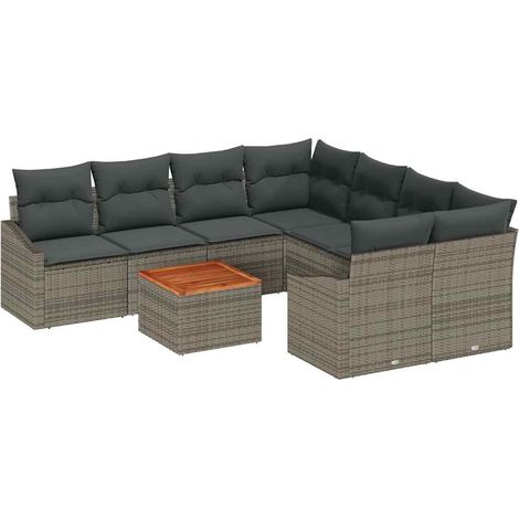 Maison Exclusive - Set Divano da Giardino 9 pcs Grigio polyrattan