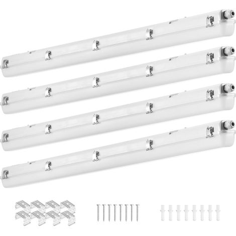 Réglette LED étanche IP65 1270mm 4FT, 60W/50W/40W au choix, 5000K, 5400/6400/7400LM réglables, pour parking entrepôt chambre froide station lavage, lot de 4 (1/5)