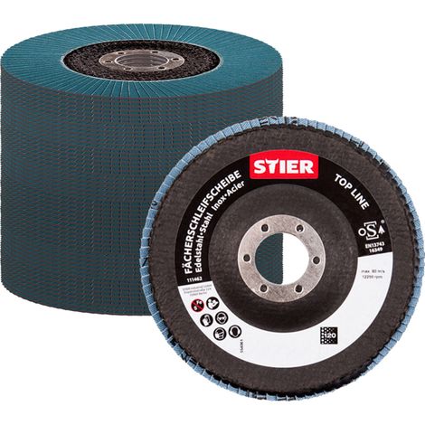 STIER Fächerschleifscheiben Profi Ø 115 mm, Set 10 Stück, 115x22,23, Korn 80 für Metall, Stein und Holz, Schleifscheiben, Fächerschleifscheibe für Winkelschleifer/Flex