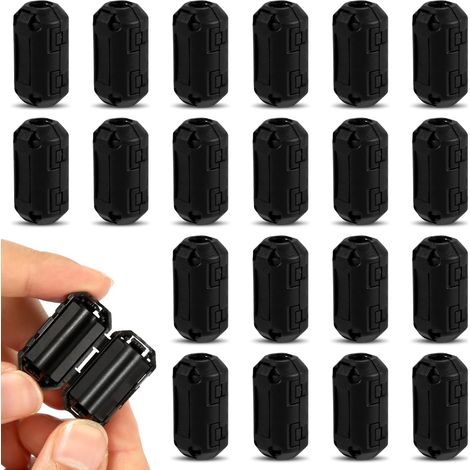 20 pièces Clips en ferrite, Noyau ferrite annulaire anti-parasite RFI/EMI, Serre-câble filtre anti-bruit pour câbles de diamètre inférieur à 7 mm (1/5)