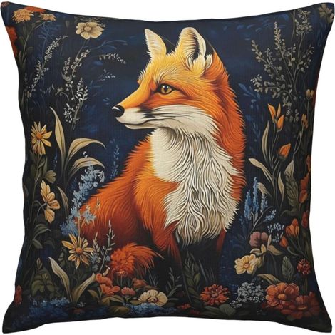 Housse De Coussin - Velours Floral - Motif Renard - 45 X 45 Cm - Décor Rétrô Orange - 1 Pièce (1/5)