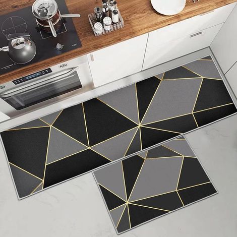 (B)Tapis de Cuisine antidérapant et Lavable 2 pièces, Marbre Doré Antiderapant Tapis de Cuisine Devant evier pour Cuisine, buanderie, Salon (1/5)
