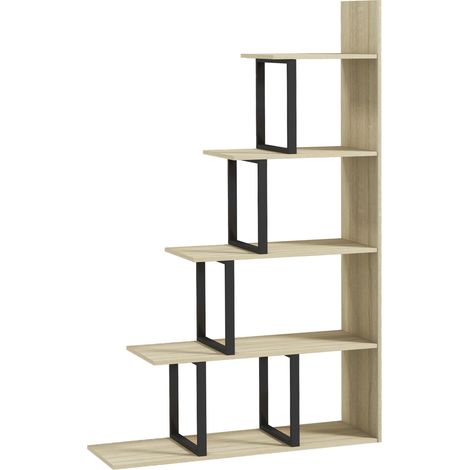 Bibliothèque séparateur industriel en escalier 5 niveaux 102x30x160 cm chêne (1/5)