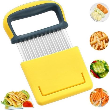 Coupe-Frites,Cutter de Pommes de Terre Manuel,Couteau Lame Ondulée,Couteau de Tranches de Patate,Déchiqueteuse de Pommes de Terre (1/4)