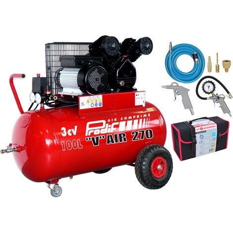 Prodif – Compresseur à courroie 100L 3CV – Monocylindre avec entraînement par courroie – Kit 6 accessoires pour applications professionnelles - VC3051003M (1/4)