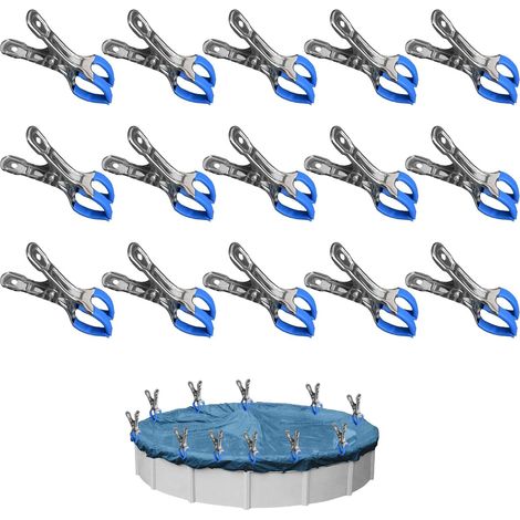 15 Metal Pieces for Pool Tarpaulin Clips, Fixing Clamps with Protective Sheet, Above Ground Pool Accessory, Clamp for Garden Greenhouse and Cover Tarpaulin (1/5)