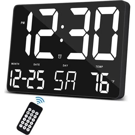 Réveil numérique avec affichage LED, fonction snooze, température, date, noir et blanc (1/4)