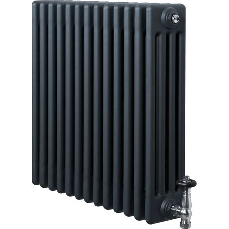 Traditional 4 Column Radiator & Valves - 600 x 605mm - Anthracite