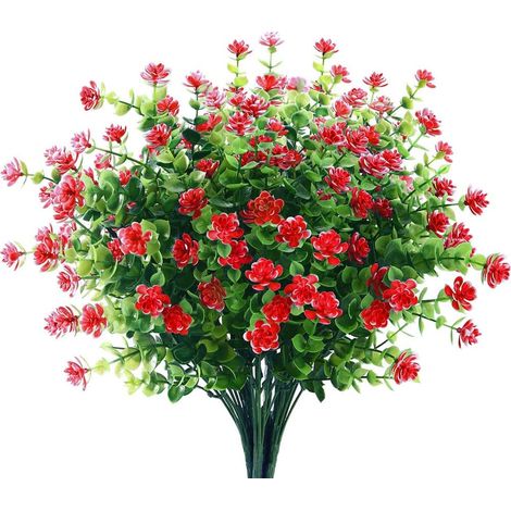 6 confezioni di fiori artificiali resistenti ai raggi UV, decorazione in plastica per giardino e finestra (rosso)