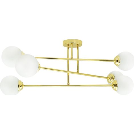Plafonnier PALLE doré 6 globes verre blanc E27 IdeaLED (1/5)