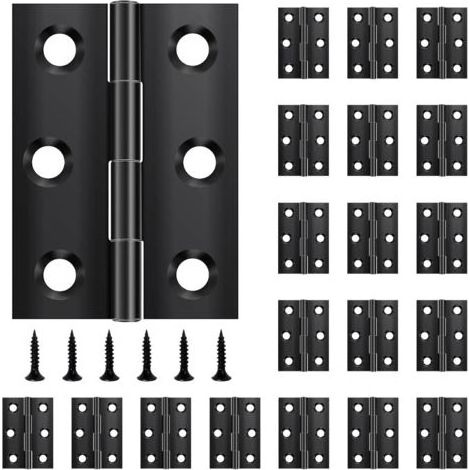Lot de 20 charnières pliables 44 mm × 30 mm en acier inoxydable noir pour portes, fenêtres, armoires avec 120 vis (1/5)