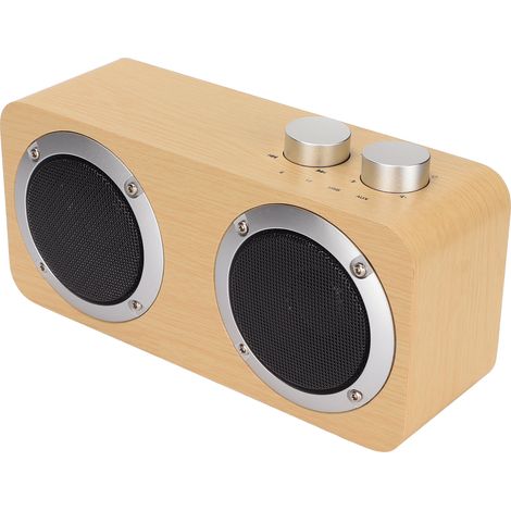 Enceinte Bluetooth sans fil rétro, portable, en bois, pour ordinateur Windows, aspect bois jaune. (1/5)