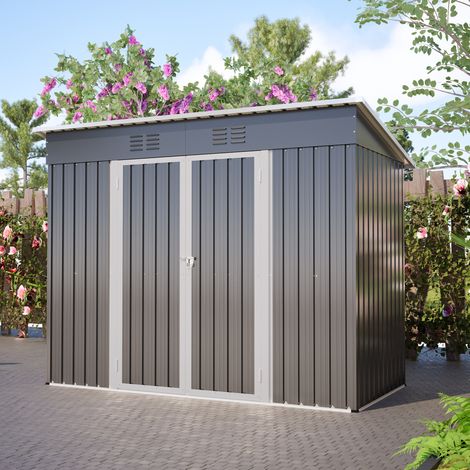Abri de jardin en métal 242 x 126 x 182 cm, porte verrouillable, 2 aérations, gris (1/5)