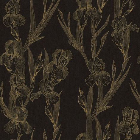 Blumen Tapete Profhome 375263 Vliestapete glatt Design matt schwarz gelb 5,33 m2