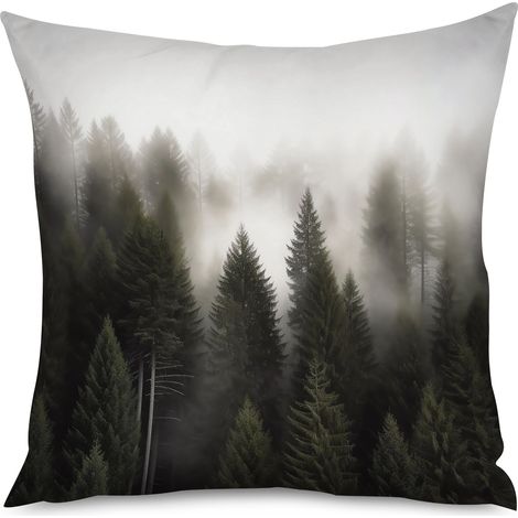 Housse de coussin, Coussin décoratif imprimé forêt mystérieuse, 50x50 cm (1/5)
