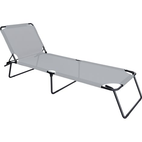 Lettino Pieghevole Prendisole Senza Tettuccio Parasole Schienale Reclinabile Regolabile Struttura In Metallo Nero Sedia Sdraio Per Spiaggia Mare Giardino Piscina 187 x 53 x 24 Cm (Gray) (1/5)