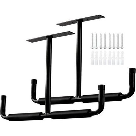 Crochets de rangement pour garage, fixation au plafond, crochets utilitaires robustes, support d'échelle, pour suspendre tuyaux, bois et autres objets encombrants (lot de 2, noir) (1/4)