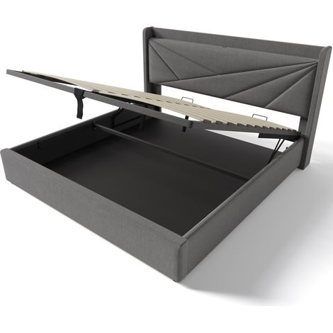 Letto contenitore matrimoniale 140 x 200 cm grigio con testiera USB e USB-C MODENUIT (1/5)