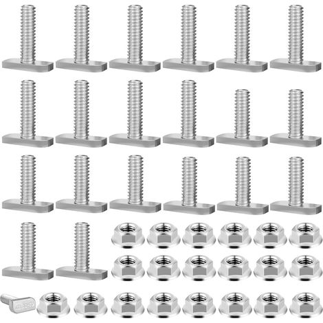 Lot de 20 vis à tête marteau M8 x 20/M8 x 25, outil de fixation, écrous en T inox 304, avec écrou à bride (1/5)