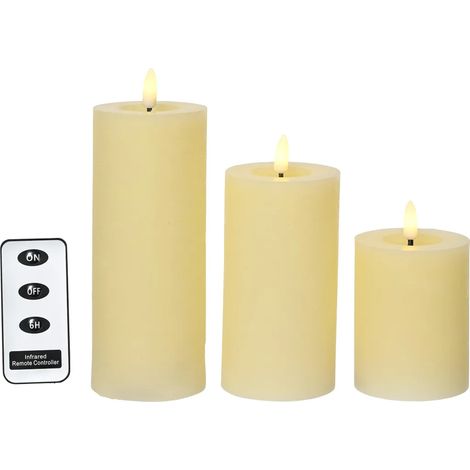 Bougies LED Lumineo en cire, lot de 3 avec télécommande (1/4)