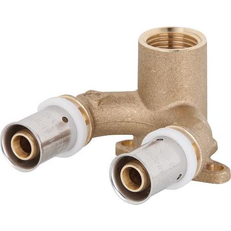 Raccord a presser contour TH multicouche, coude mural double 16x2mm x 1/2"x 16x2 mm (1/4)
