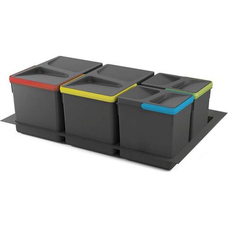 Emuca Kit di cassetto da cucina con base Recycle altezza 216 mm, 2x12 lt, 2x6 lt, modulo 800 mm, Grigio antracite, Tecnoplastica (1/6)