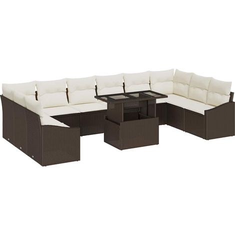 Maison Exclusive - Sofa Set mit Kissen 11 pcs Braun und Creme Pol