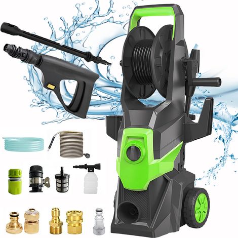Nettoyeur haute pression 1500 W (150 bars) - Nettoyeur électrique puissant pour lavage de voiture, jardin et maison, vert (1/5)