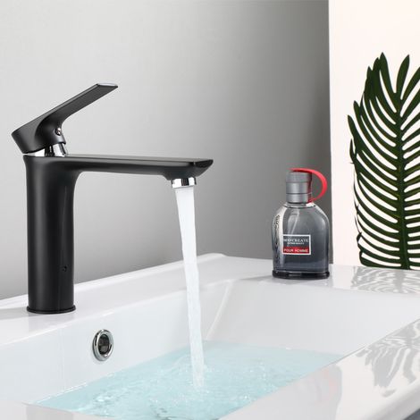 Robinet de salle de bain noir, robinet de lavabo, robinet de bassin à économie d'eau (1/5)