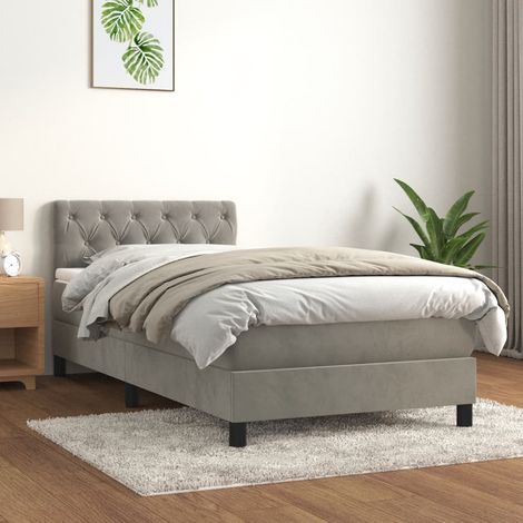 Sommier à lattes de lit et matelas-Cadre de lit Gris clair 80x200 cm Velours 525452 (1/5)