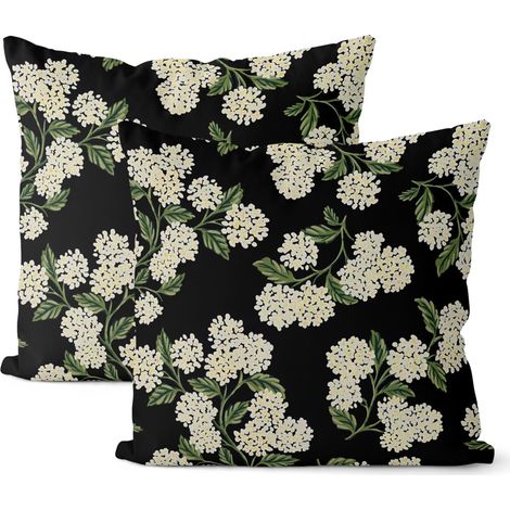 Taie d'oreiller noire printanière 45,72 x 45,72 cm (2 pièces) Coussin décoratif d'extérieur à motif d'hortensias verts, idéal pour l'été. Housse de coussin en lin, parfaite pour le canapé. (1/5)