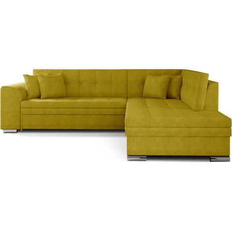 Canapé convertible angle droit tissu jaune moutarde et chromé Pika 260cm (1/5)