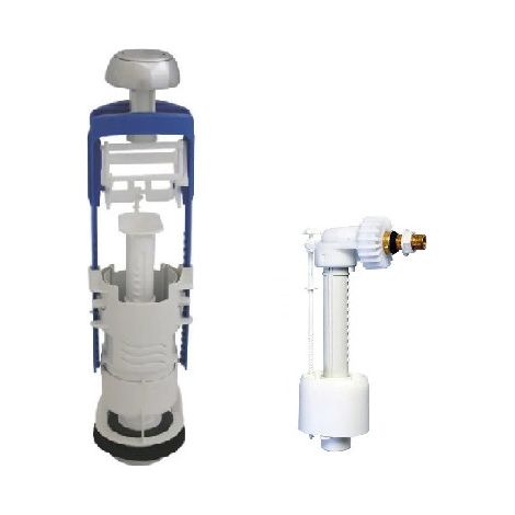 Conjunto de mecanismo de WC de caudal simple interrumpible y válvula de flotador silenciosa REGIPLAST