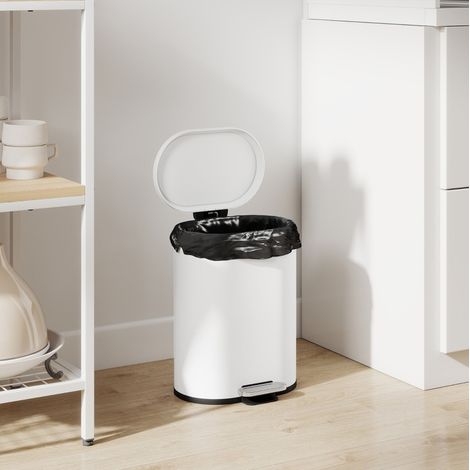 Poubelle à pédale 12L 30 x 25,5 x 37,5 cm en métal blanc, moderne pour cuisine FloraGrace (1/5)