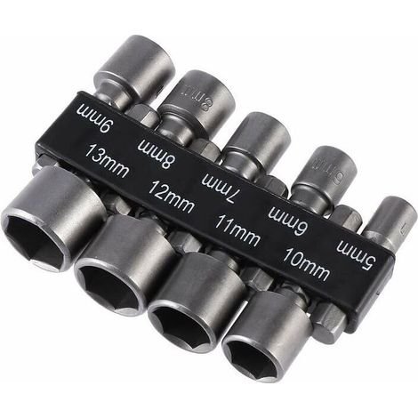 YMYNY Lot de 9 forets à douille impériale de 5 à 13 mm avec écrou à percussion pour perceuse à queue hexagonale 1/4" (1/4)