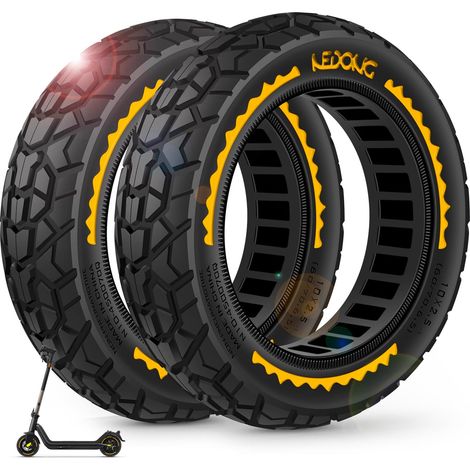 2PCS 10x2.50-6.5 Pneus Increvables pour Roue Trottinette Electrique - 60/70-6.5 Pneu Tubeless, 10x2.50 Pneu Plein Tout-Terrain pour Ninebot G30 Série et Xiaomi 5/5 Pro/5 Max (Jaune) (1/5)